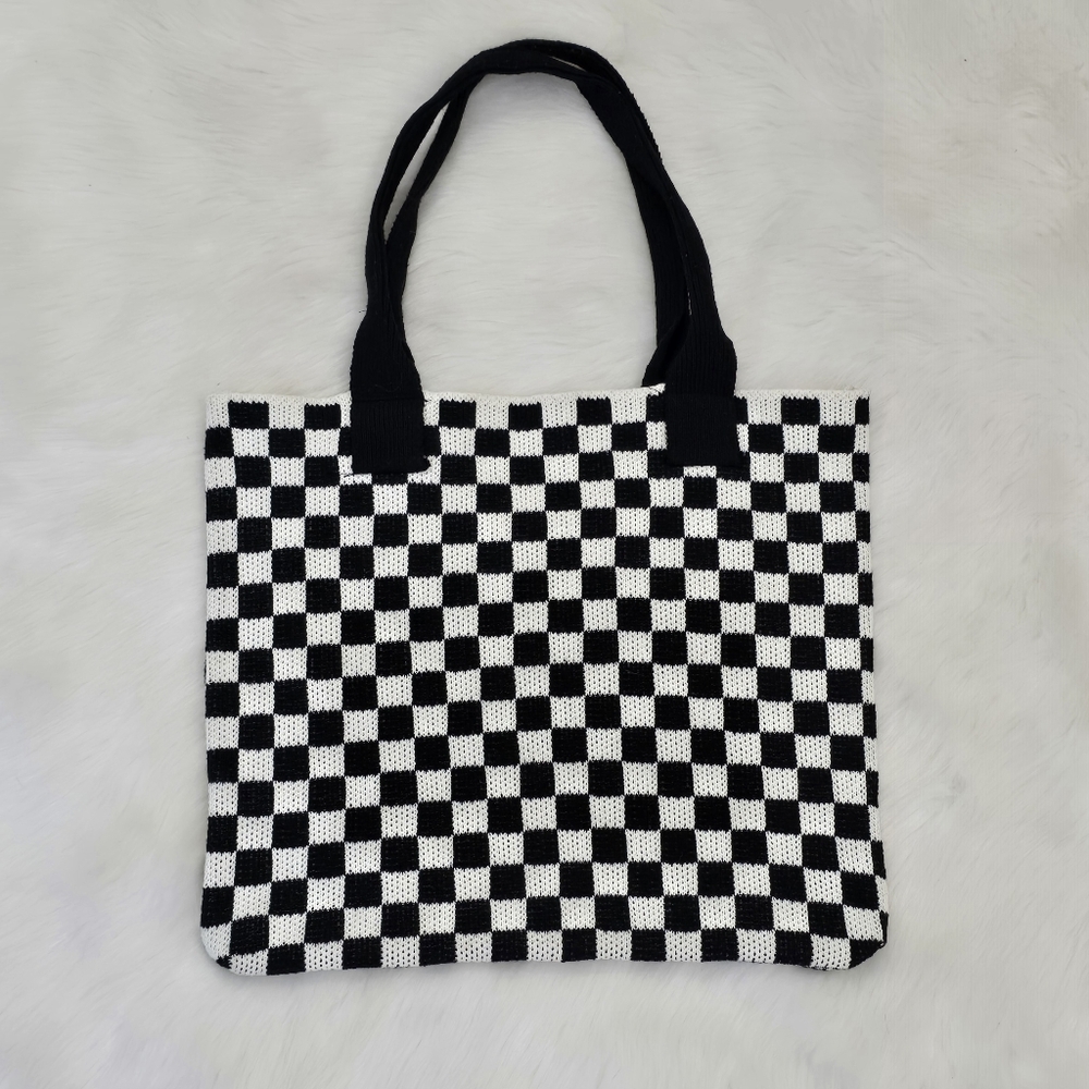 Checkered Knit Tote Bag